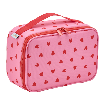 Lunch bag isotherme cœur rouge / fond rose