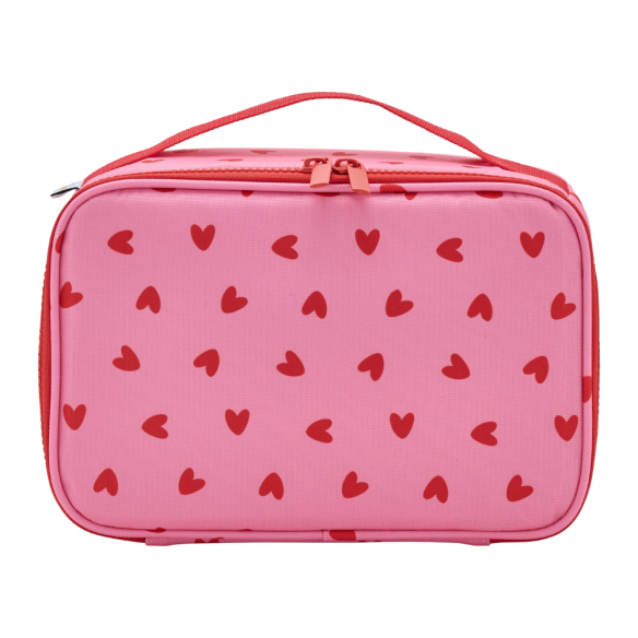 Lunch bag isotherme cœur rouge / fond rose