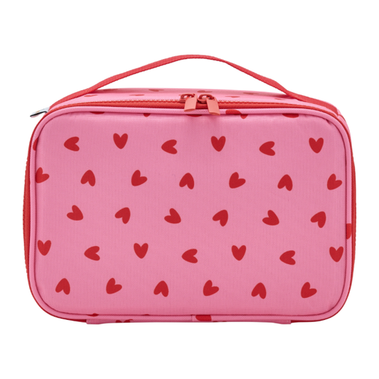 Lunch bag isotherme cœur rouge / fond rose