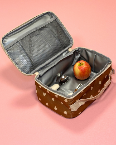 Lunch bag isotherme cœur beige / fond marron