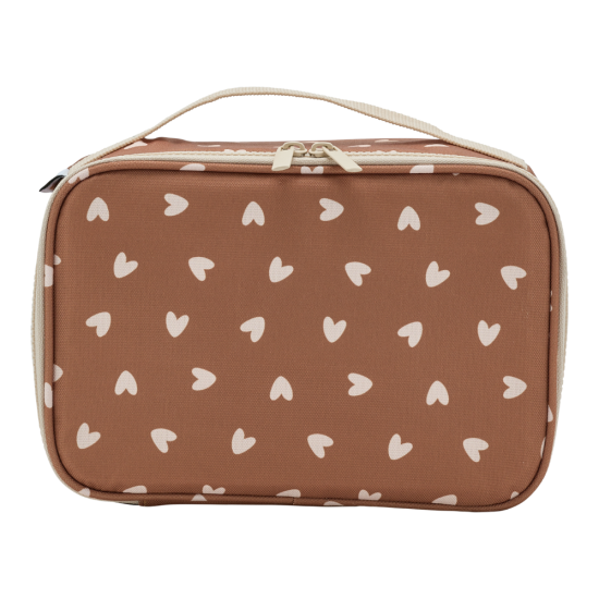 Lunch bag isotherme cœur beige / fond marron