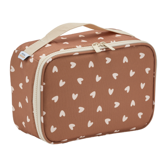 Lunch bag isotherme cœur beige / fond marron