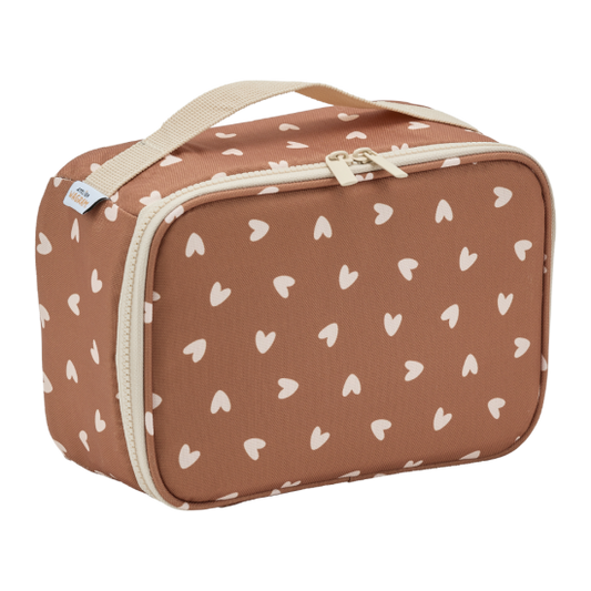 Lunch bag isotherme cœur beige / fond marron