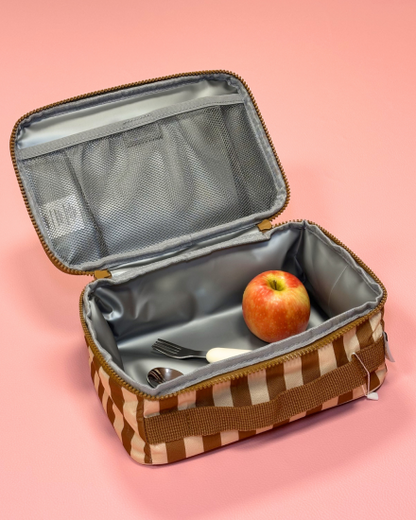 Lunch bag isotherme fond beige / rayure marron