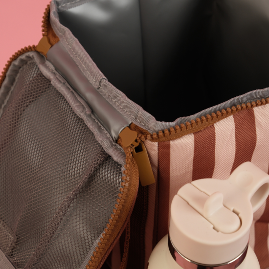 Sac bag isotherme fond beige / rayure marron