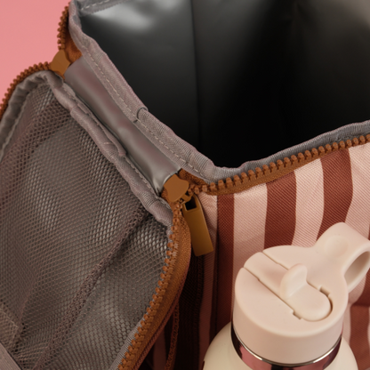 Sac bag isotherme fond beige / rayure marron