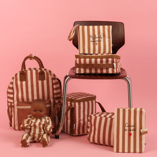 Sac bag isotherme fond beige / rayure marron