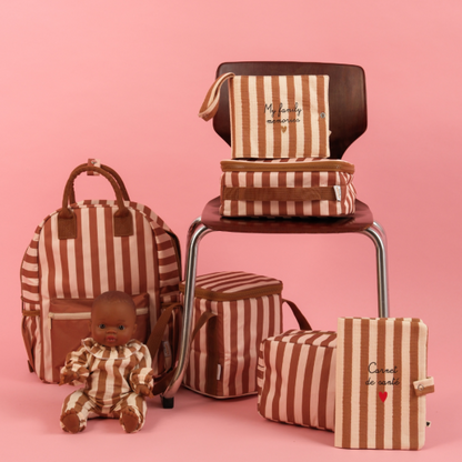 Sac bag isotherme fond beige / rayure marron