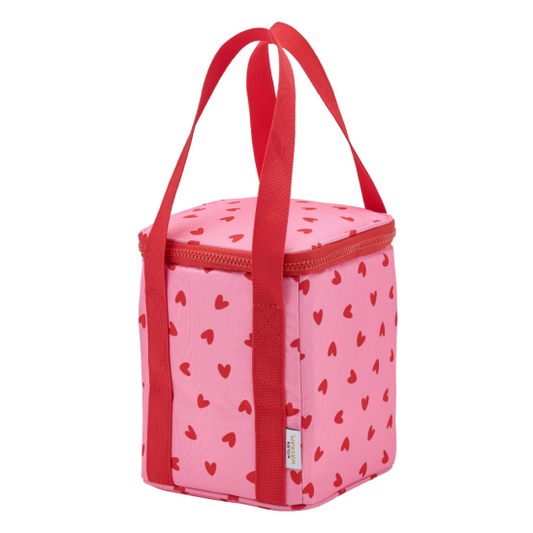 Sac bag isotherme cœur rouge / fond rose