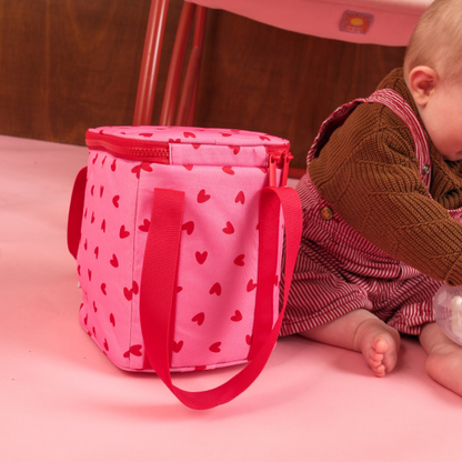 Sac bag isotherme cœur rouge / fond rose