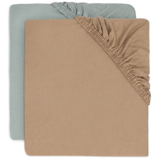 Drap-housse pack 2 - Jersey - Sea Green / biscuit