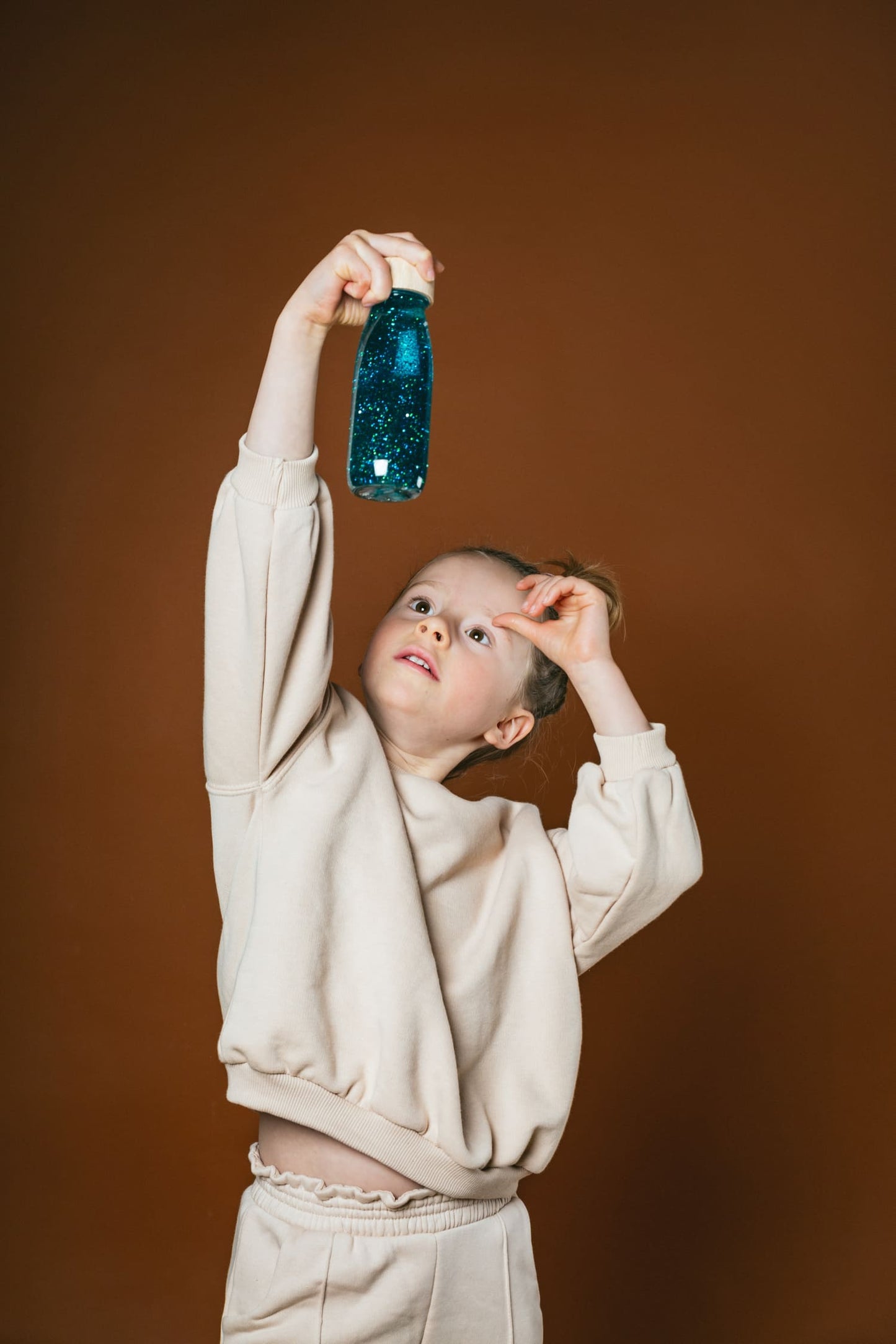 Bouteille sensorielle à paillettes - turquoise