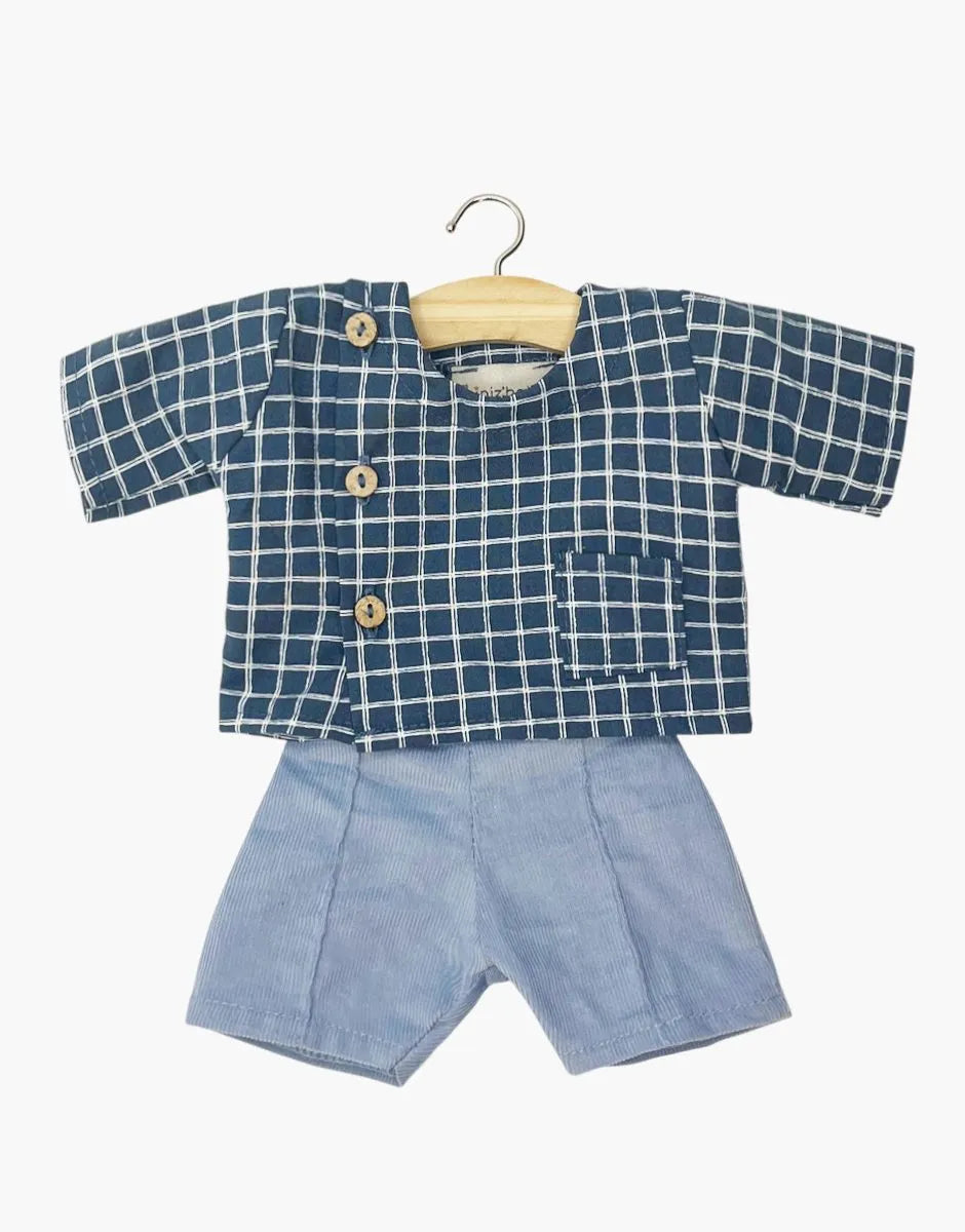 Ensemble garçon « Back to School » avec blouse d’écolier à carreaux Jules bleu foncé